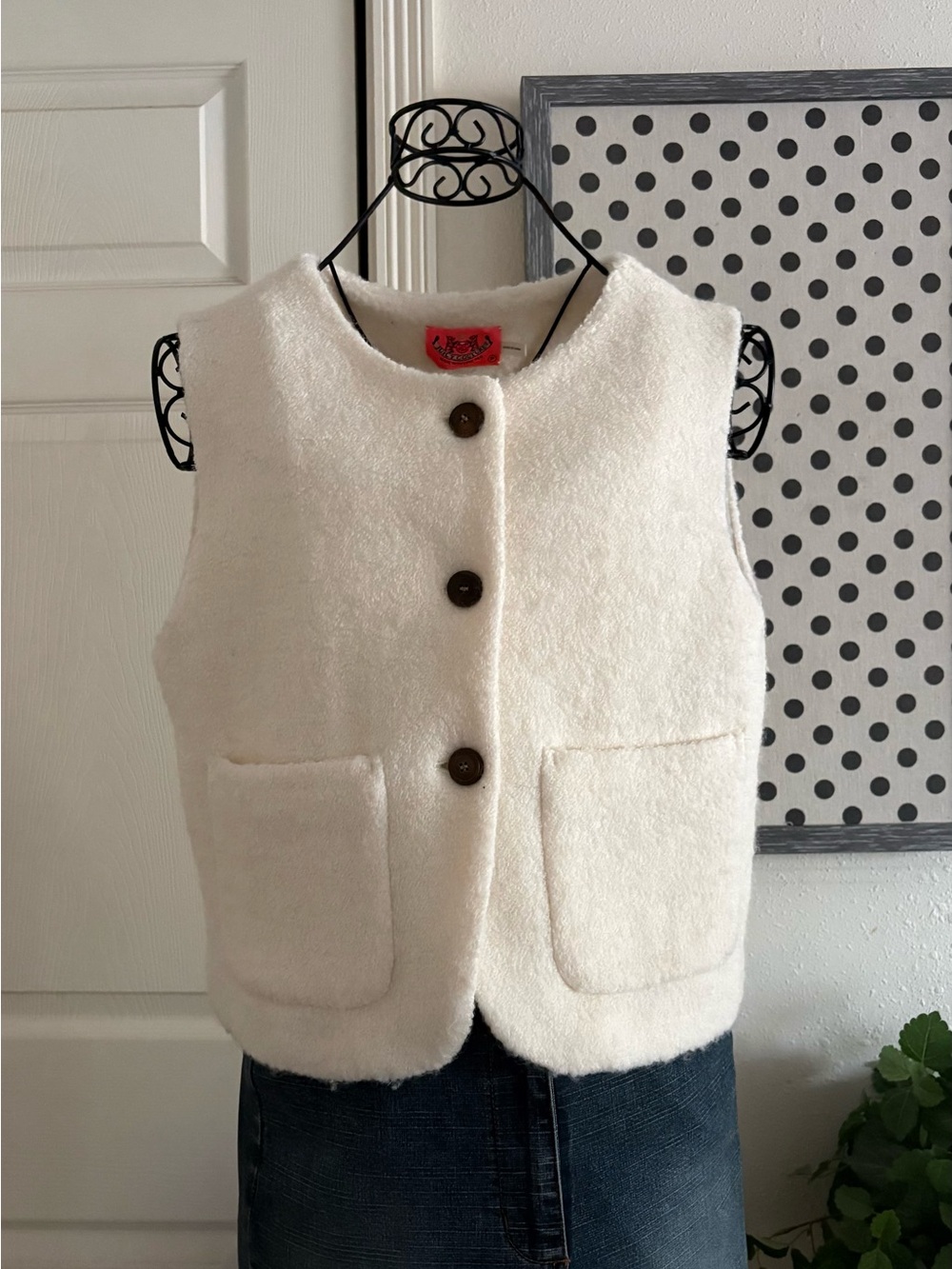 Juicy Couture Cream Fuzzy Button Vest